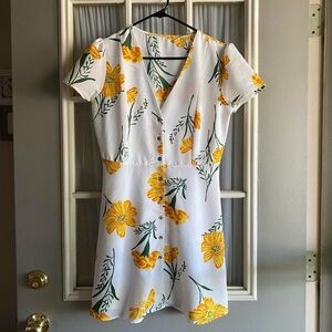 Floral White and Yellow Dress